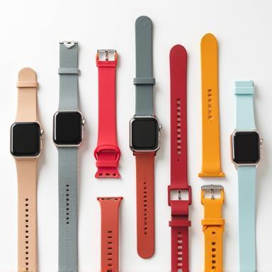 Assortment of smartwatch bands laid out.