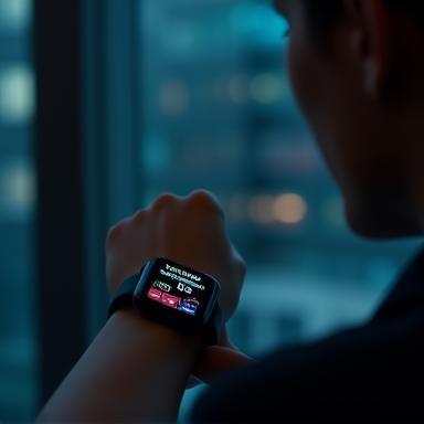 User interacting with smartwatch via voice.